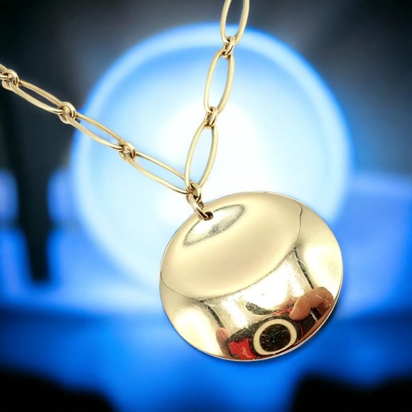 Authentic! Tiffany & Co Peretti 18k Yellow Gold 30mm Disc Pendant Necklace - Picture 2 of 12